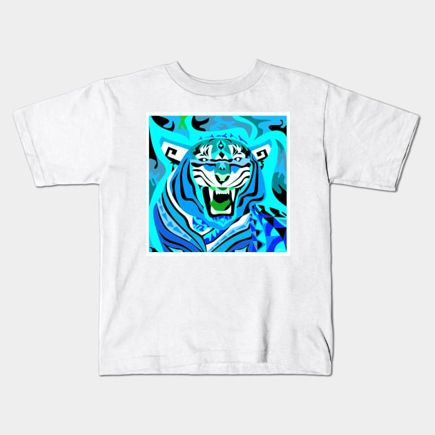 lunar new year, the bengal tiger animal in china festival in blue Kids T-Shirt by jorge_lebeau